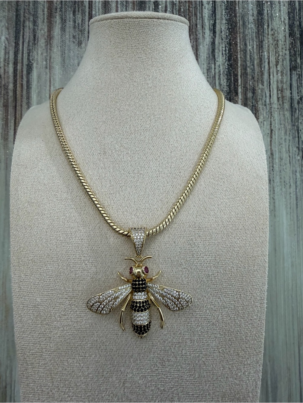 14K Gold plated Bee Pendant Necklace with CZ Accents